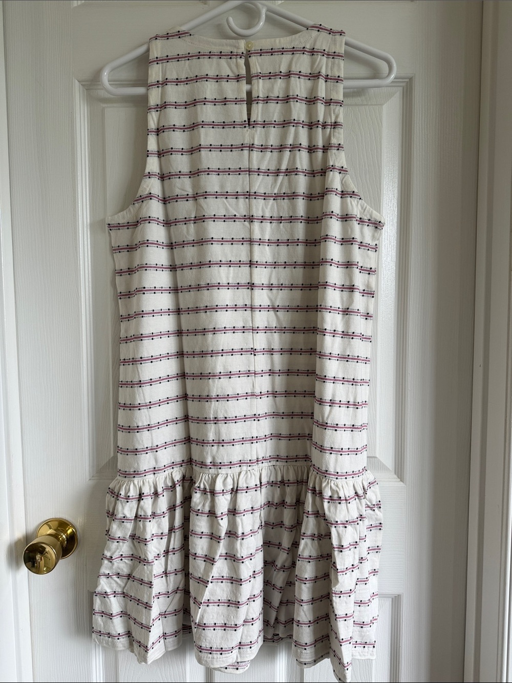 NWT LOFT Cream Dress with Purple-Accent Stripes and Ruffle Hem - Picture 8 of 11